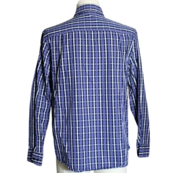 Tasso Elba SZ M Men's Blue Plaid Long Sleeve Button Up Shirt - Picture 2 of 6